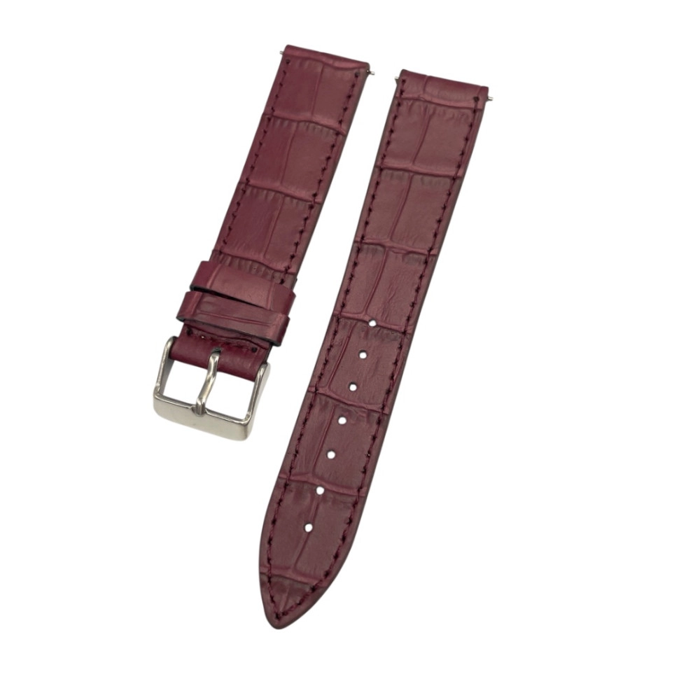 20 mm İnce Kroko Bordo Deri Saat Kordonu